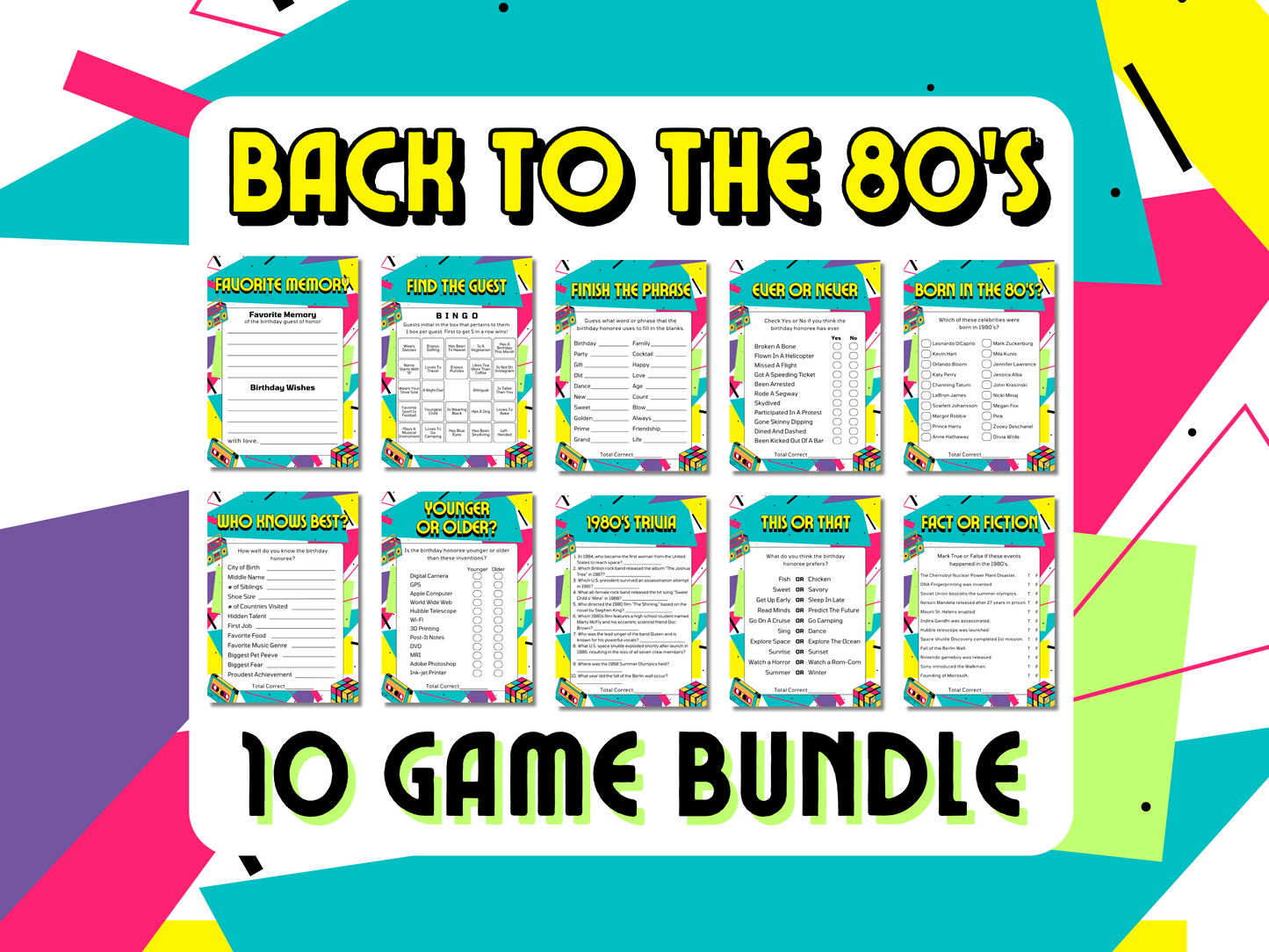 80s themed printable birthday party games