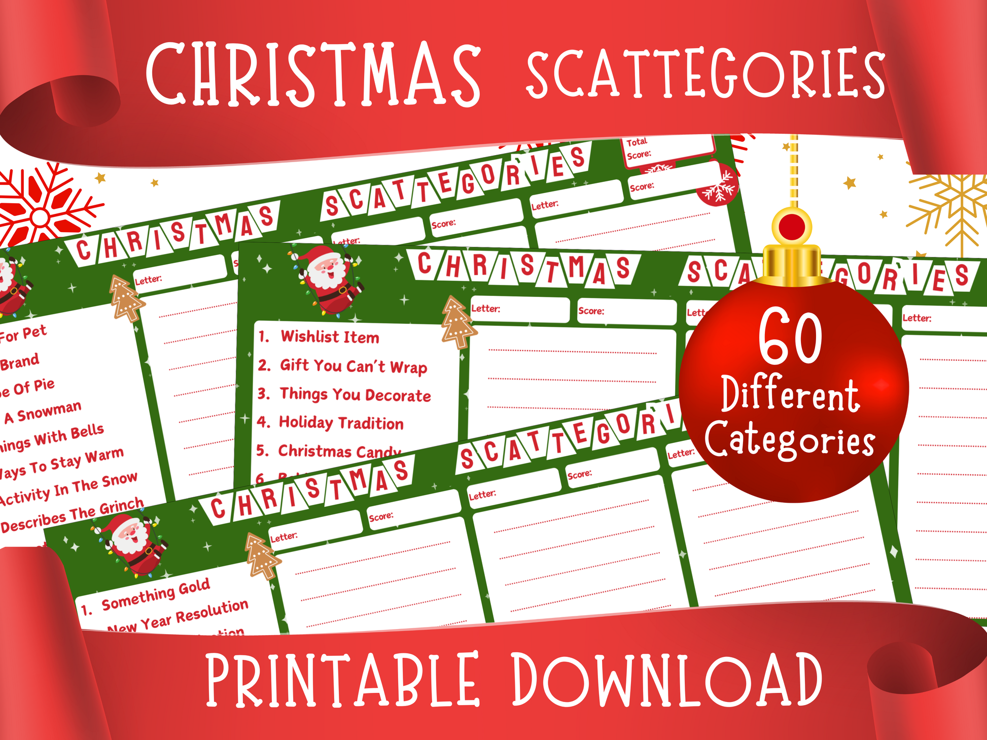 Christmas Scattegories Printable Party Game