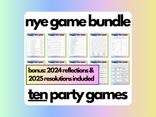 New Years Game Bundle | NYE Party Games | 2024 Year In Review | 2025 Resolutions | Printable Games