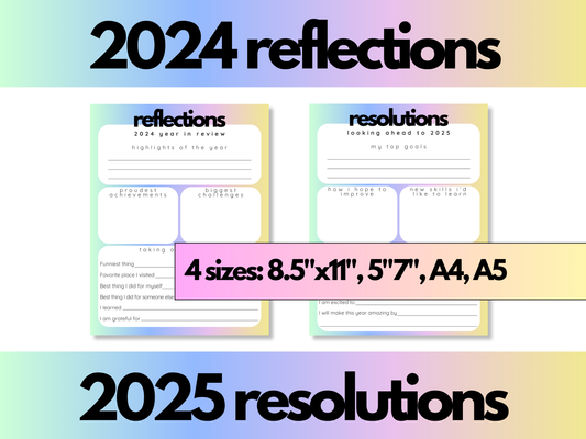 2024 End of Year Review and 2025 Resolutions Printable Worksheets