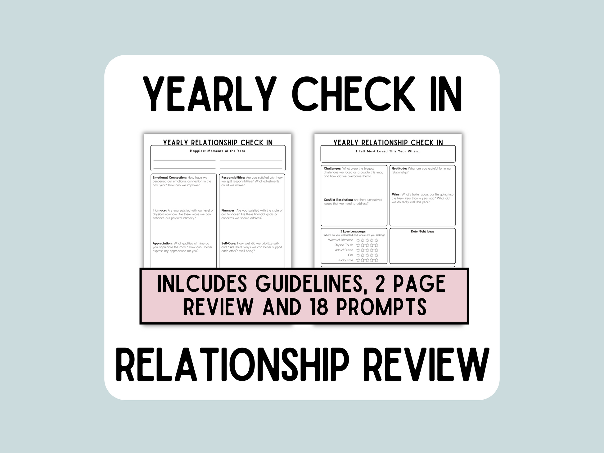 Yearly Relationship Review - Marriage Activity Printable