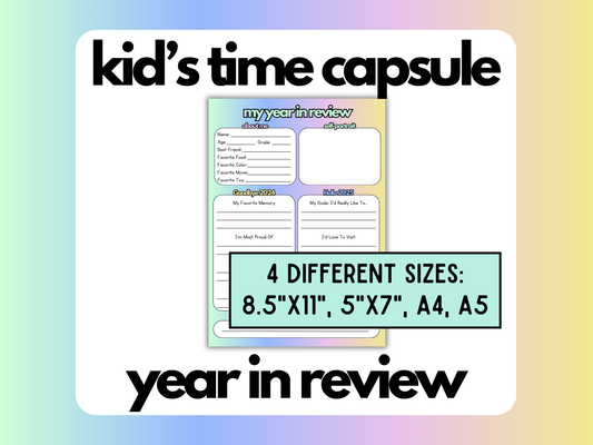 Kid&s Time Capsule Year in review printable worksheet