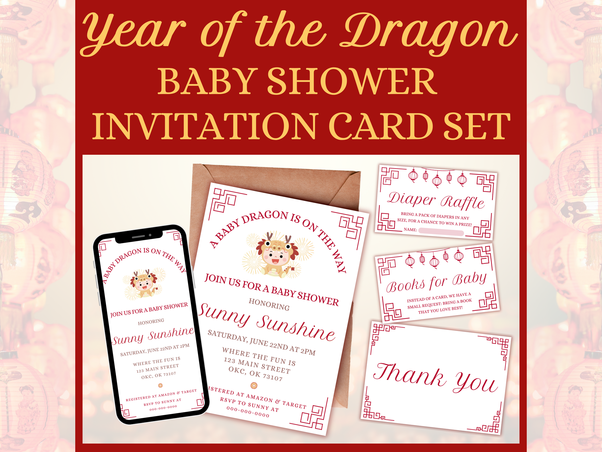 Dragon Baby Shower Invitation Set