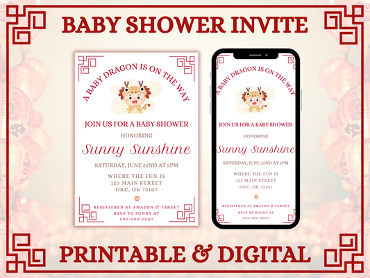 Dragon Baby Shower Printable Invitation