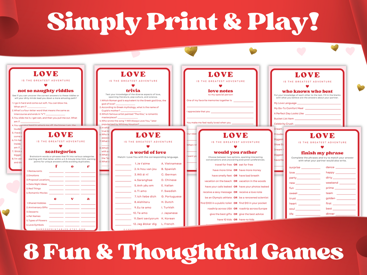 Valentines Day printable party games for adults, couples