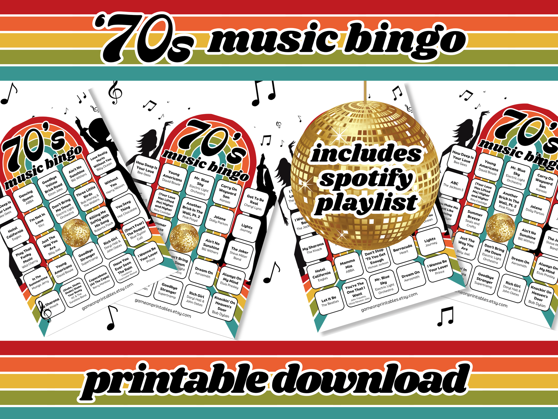 70s Music Bingo Printable Game With Playlist