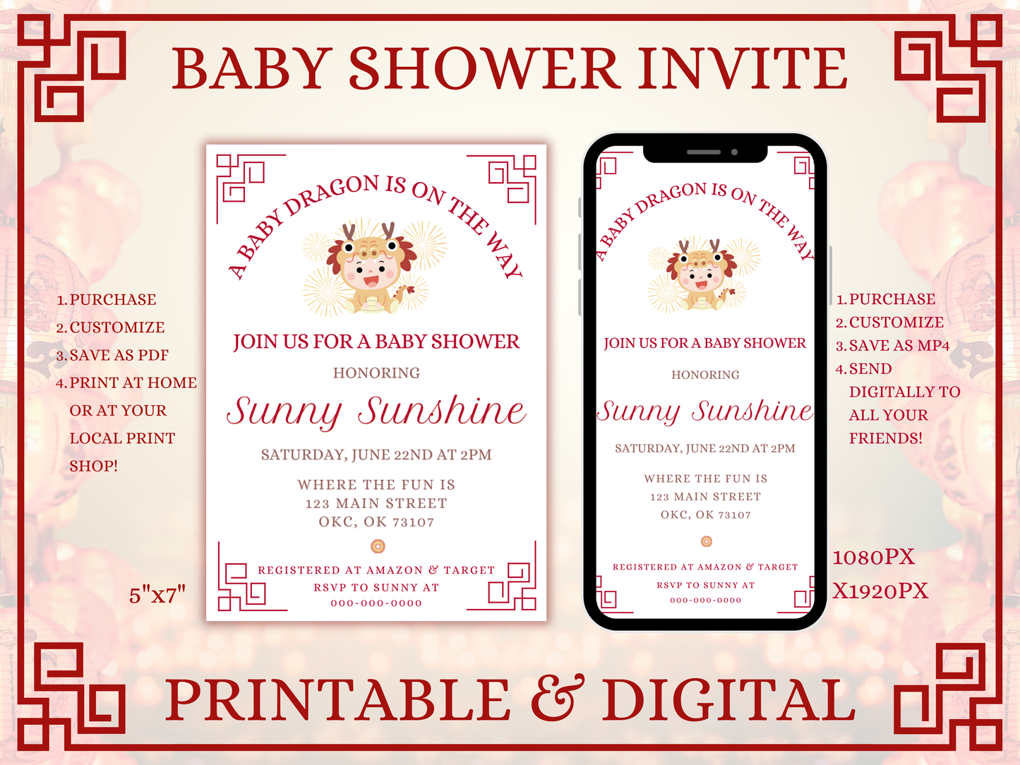 Dragon Baby Shower Invitation Set