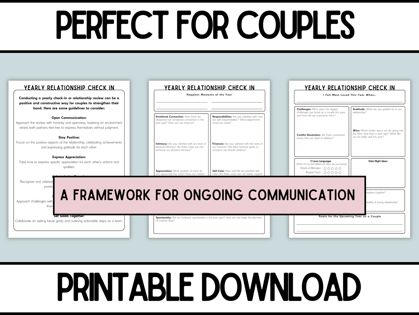 Yearly Relationship Review - Marriage Activity Printable