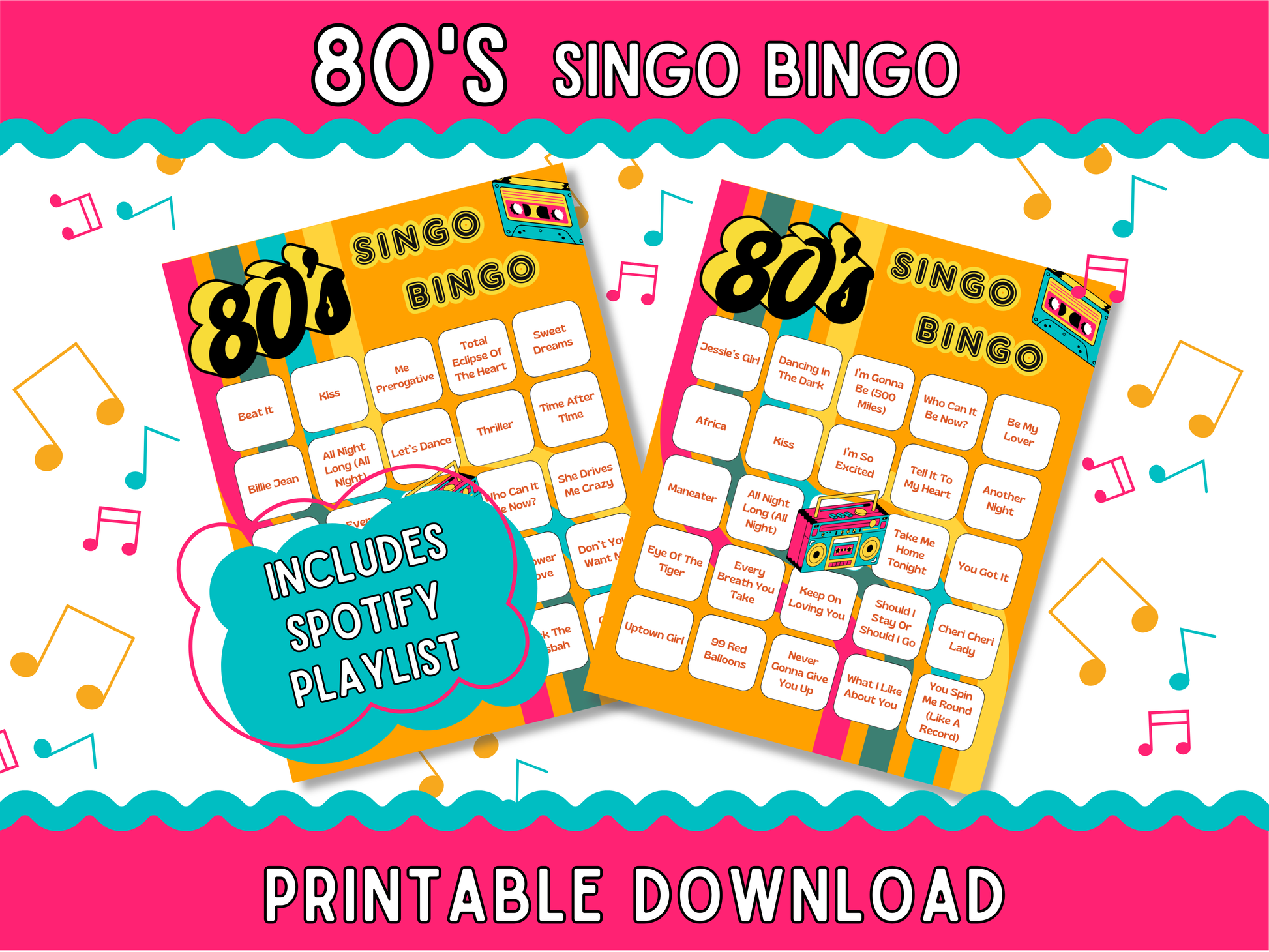 80s Music Bingo Printable Game With Playlist