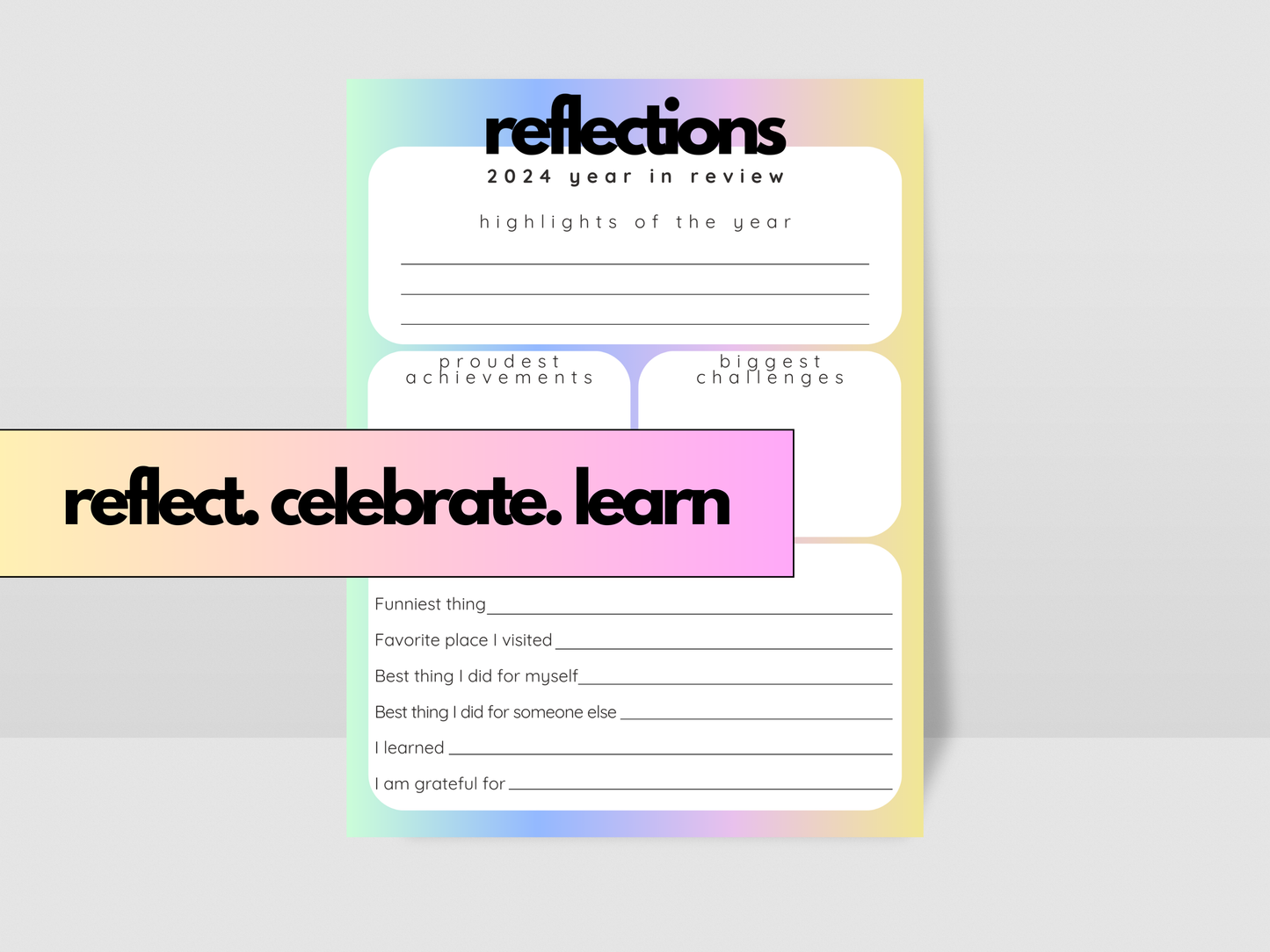 2024 End of Year Review and 2025 Resolutions Printable Worksheets