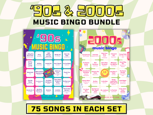 90s and 2000s Music Bingo with Playlist Bundle