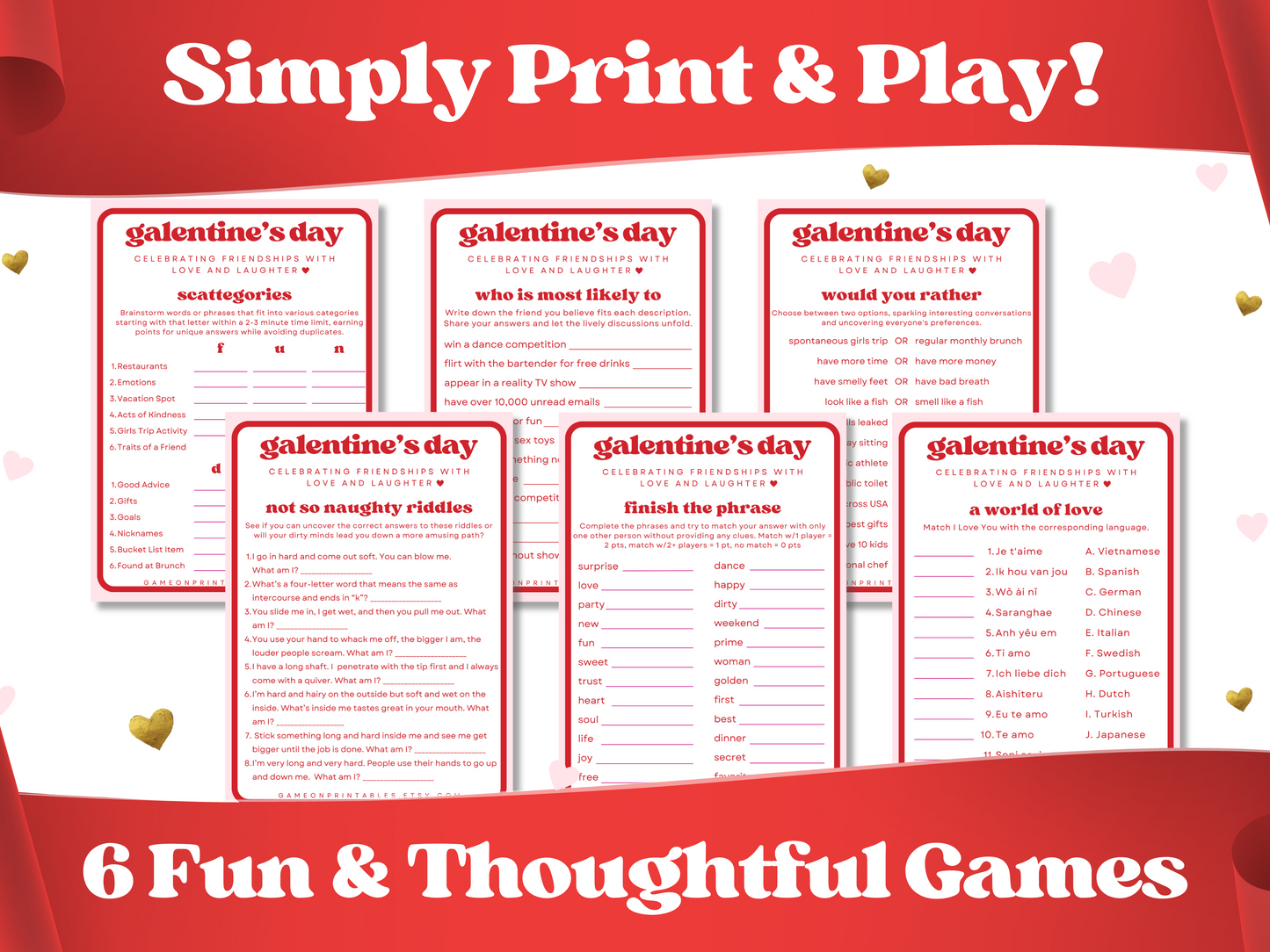 galentine valentine printable party games