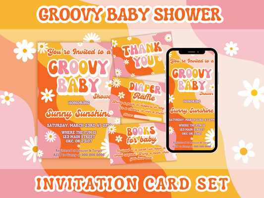 Groovy Baby Shower Printable Invitation Set