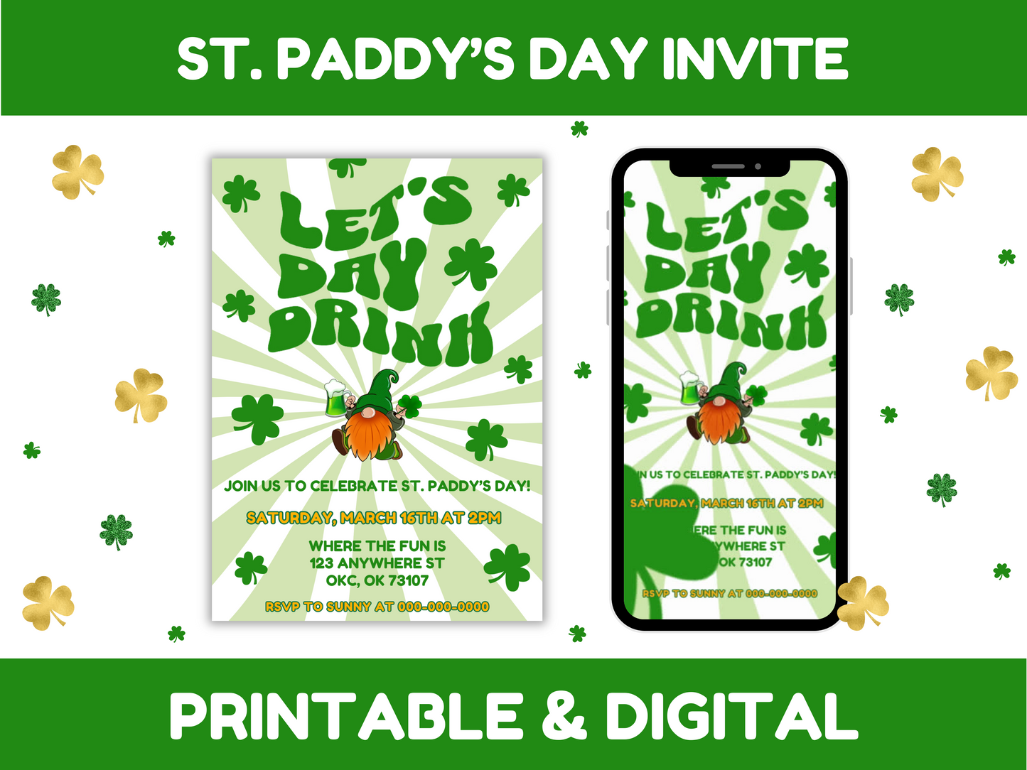 St Patricks Day, Lets day drink party invitation