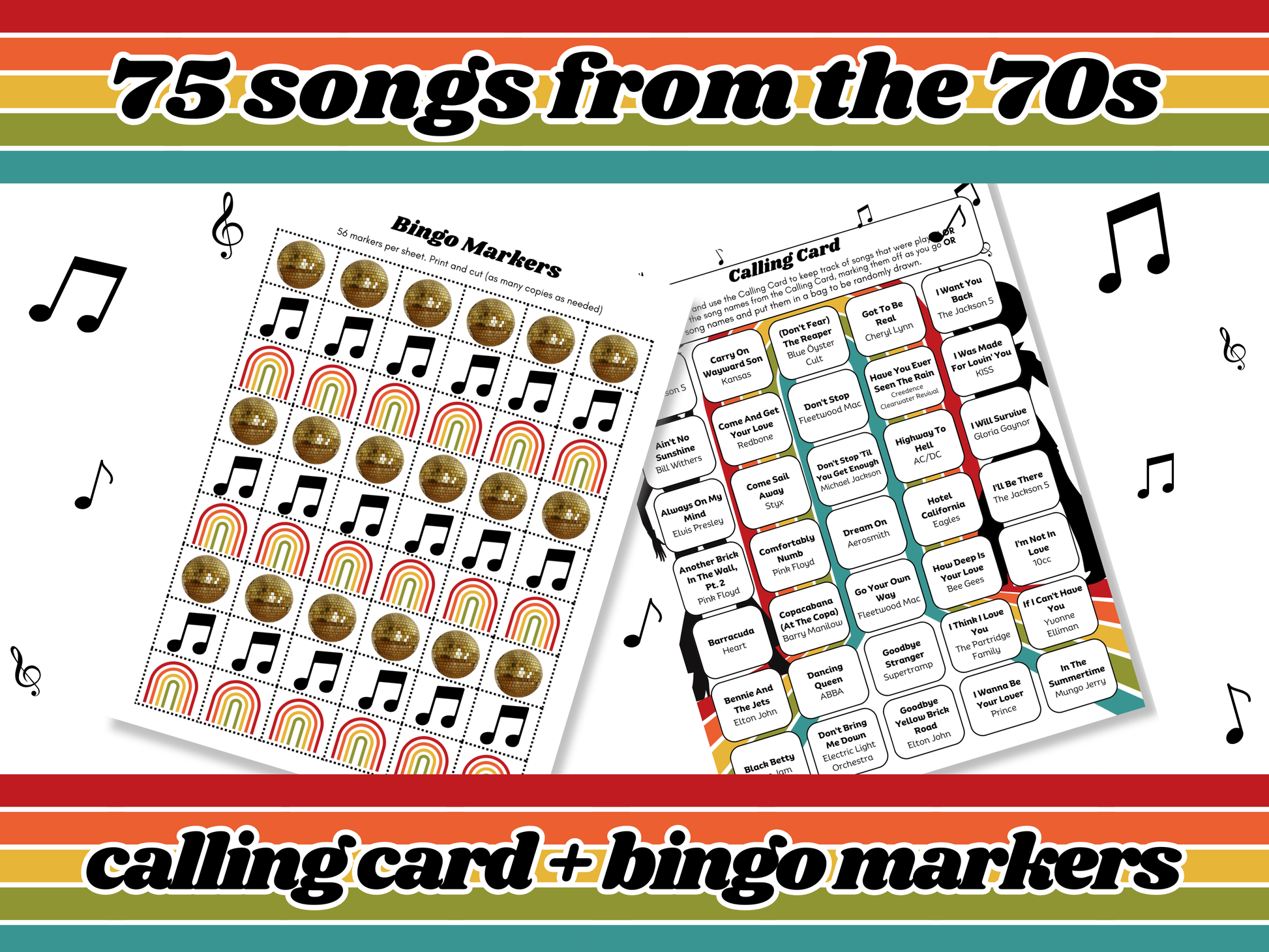 70s Music Bingo Printable Game With Playlist