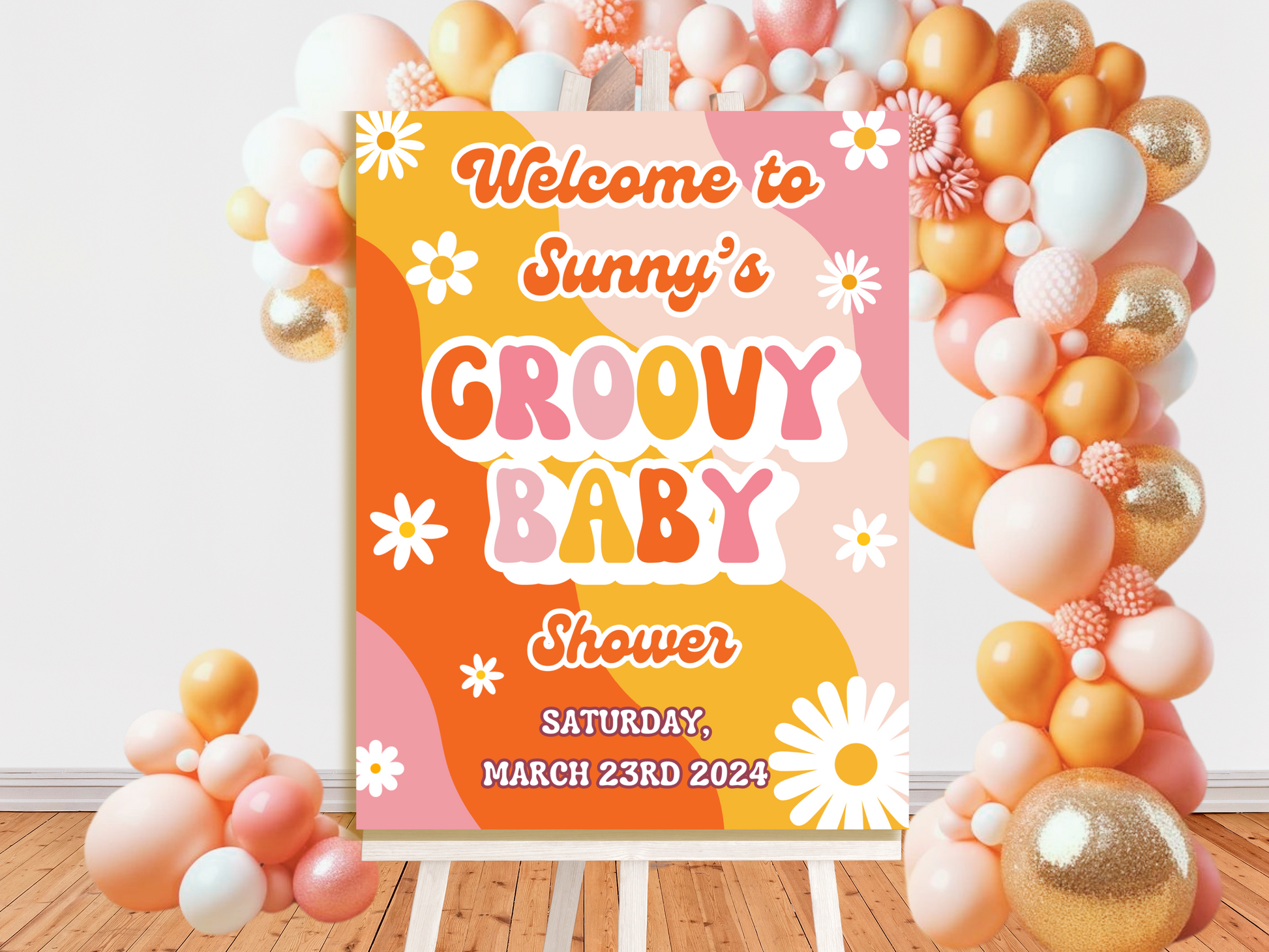 Groovy Baby Shower Welcome Sign