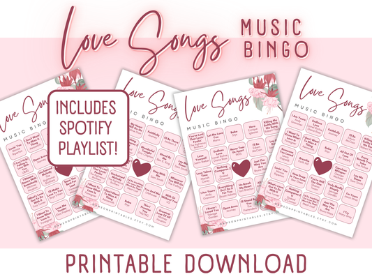 Love Songs Music Bingo Game With Playlist