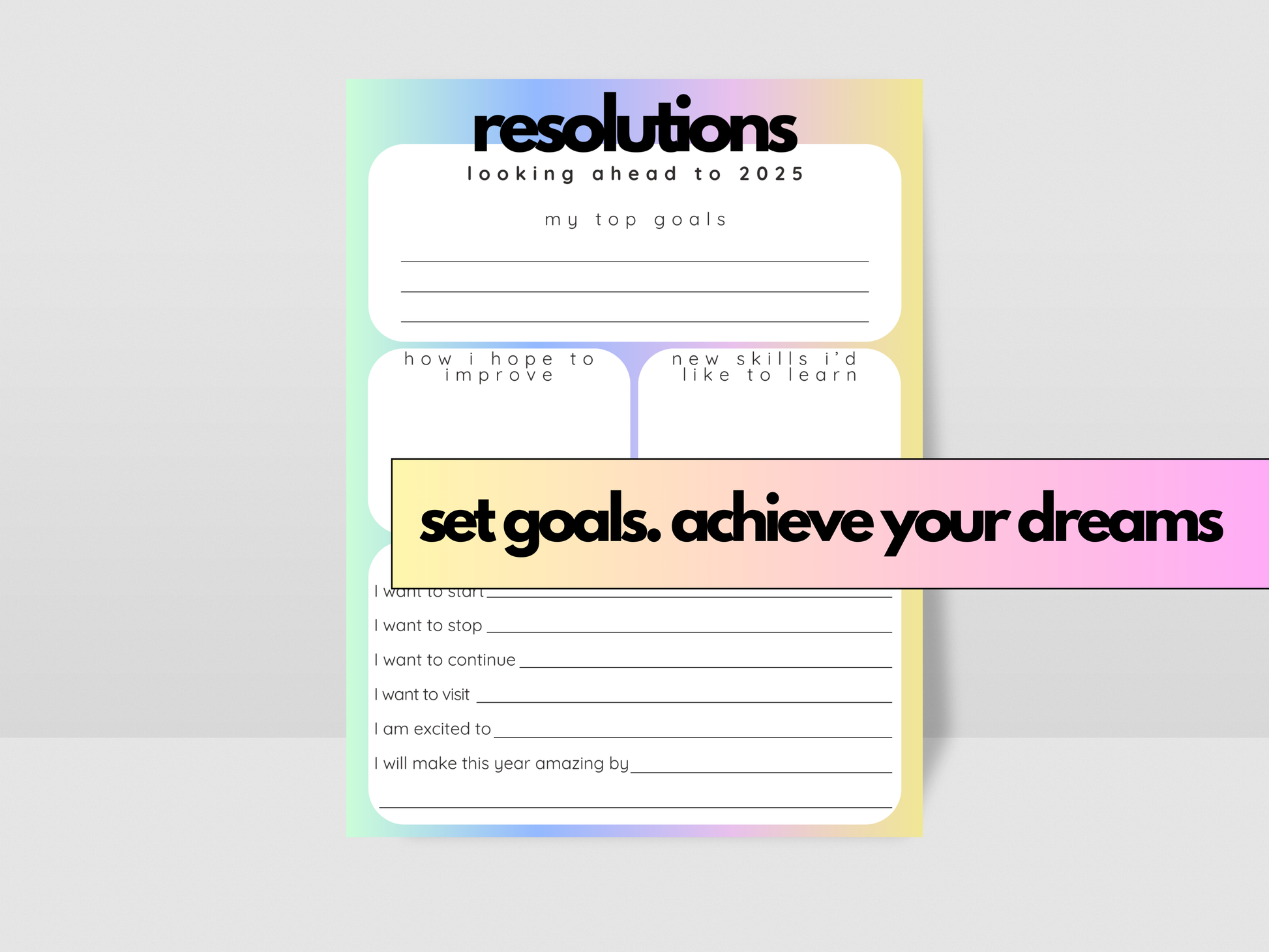 2024 End of Year Review and 2025 Resolutions Printable Worksheets