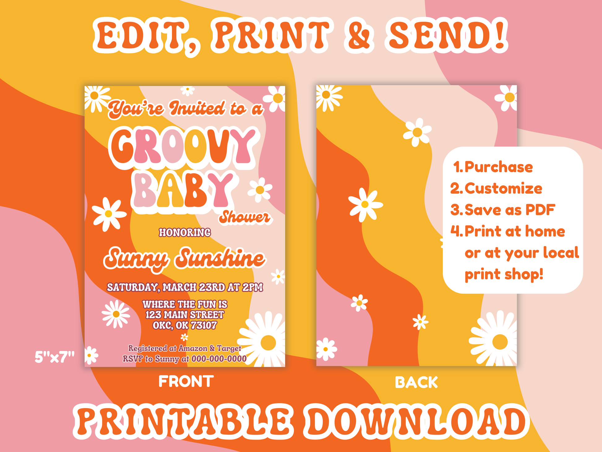 Groovy Baby Shower Editable Invitation