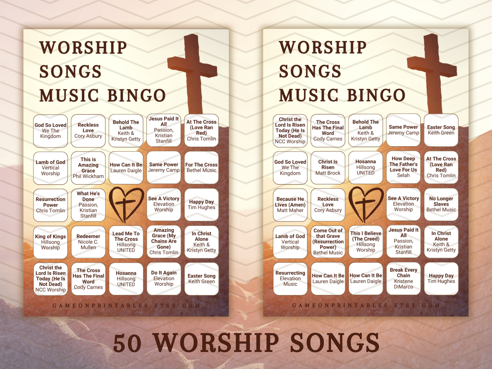 Christian worship music bingo