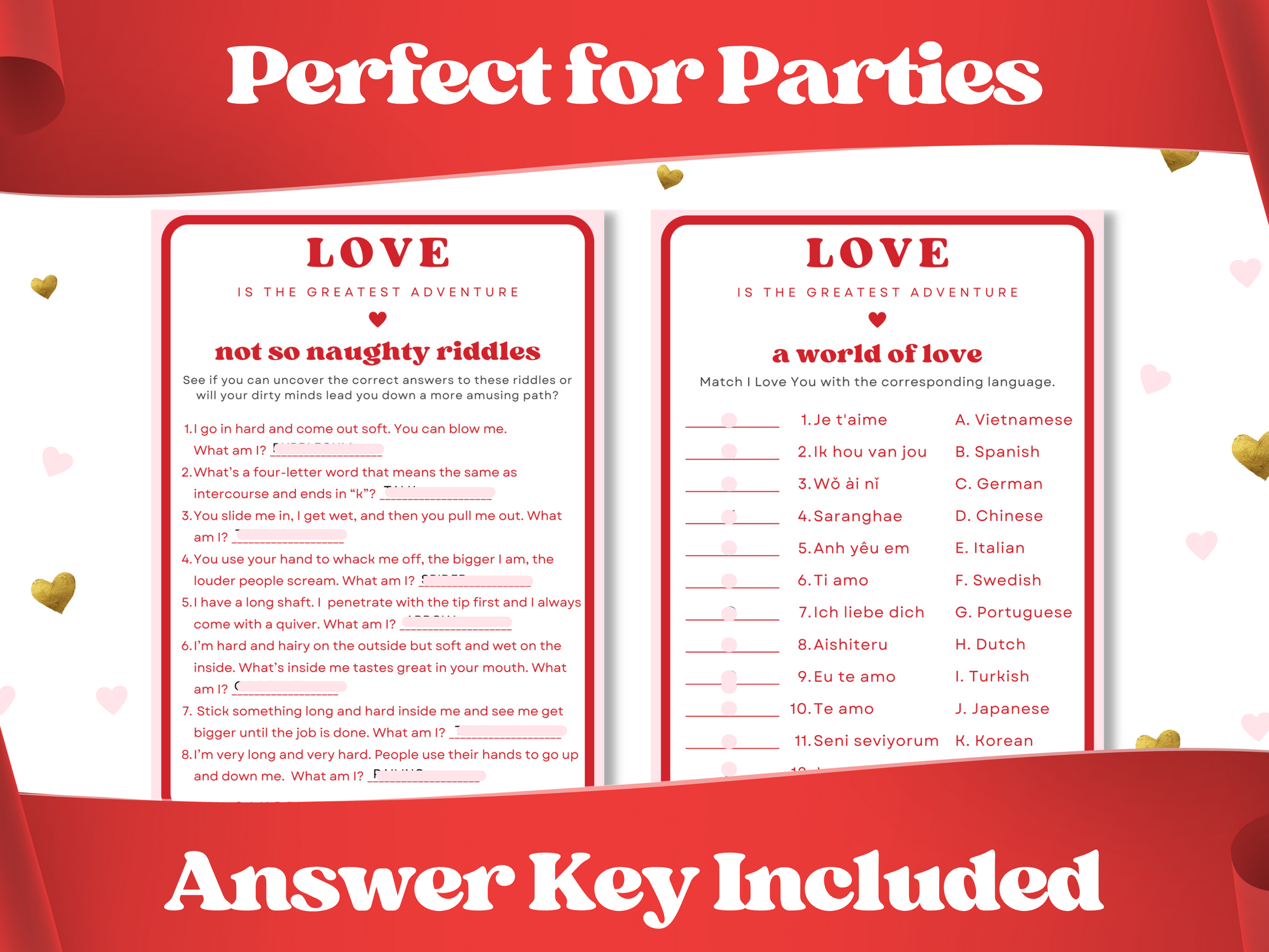 Valentines Day printable party games for adults, couples