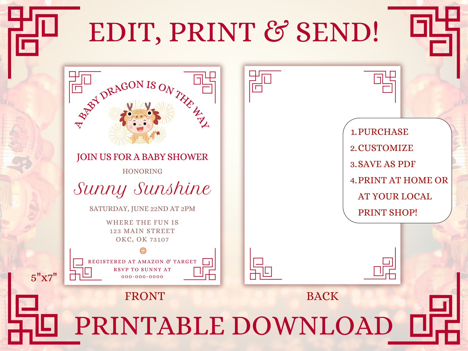 Dragon Baby Shower Printable Invitation