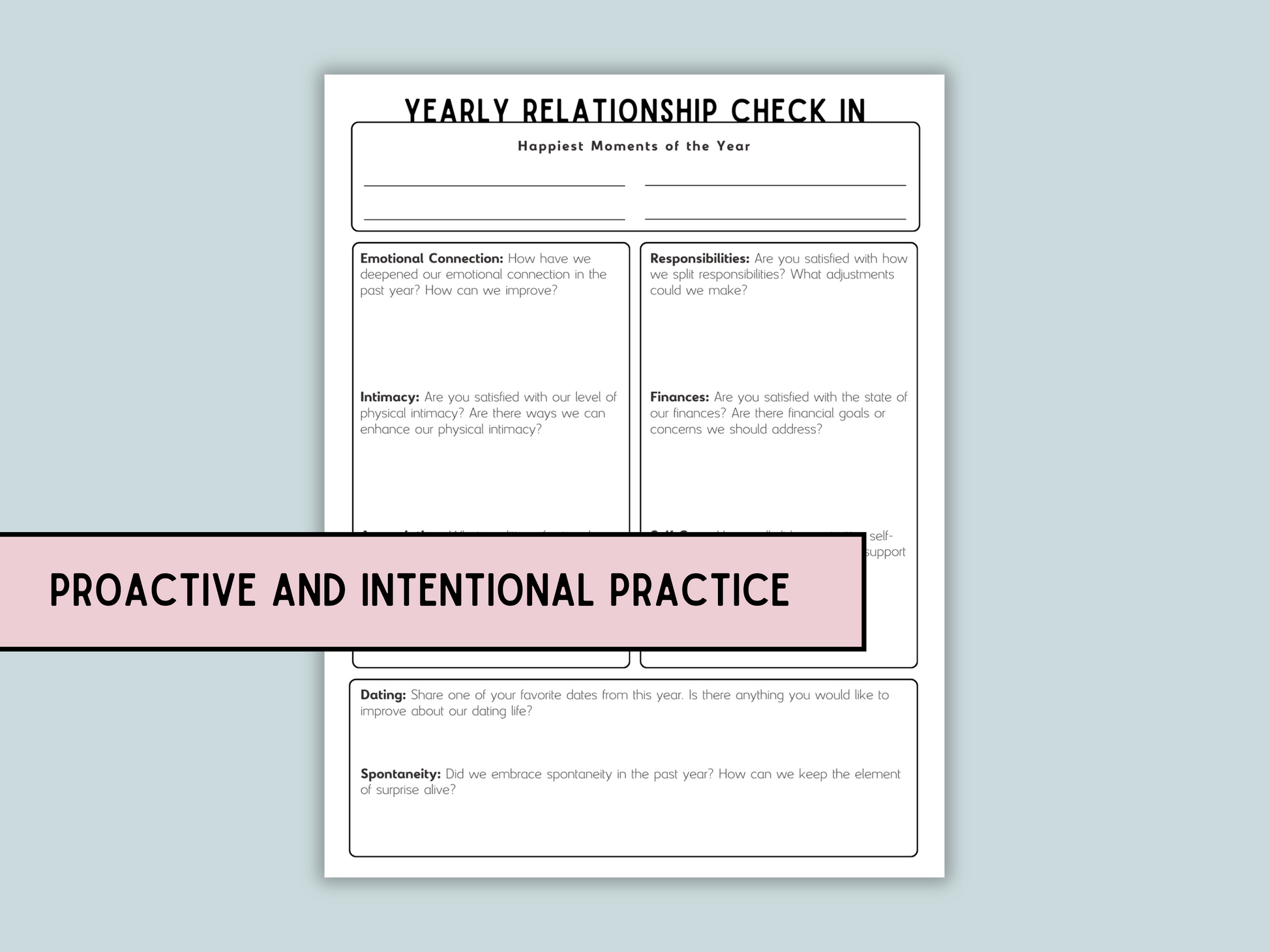 Yearly Relationship Review - Marriage Activity Printable