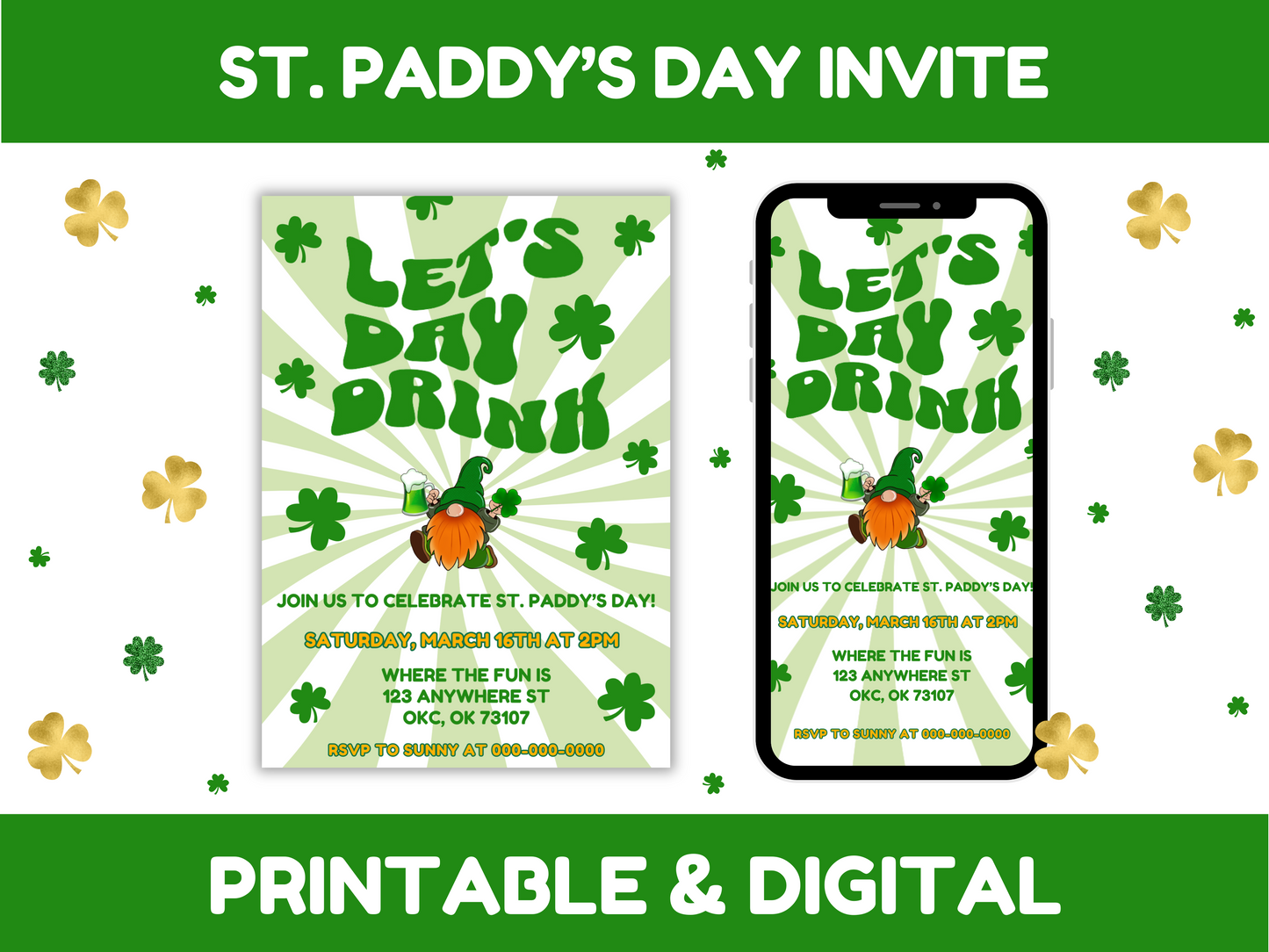 St Patricks Day, Lets day drink party invitation