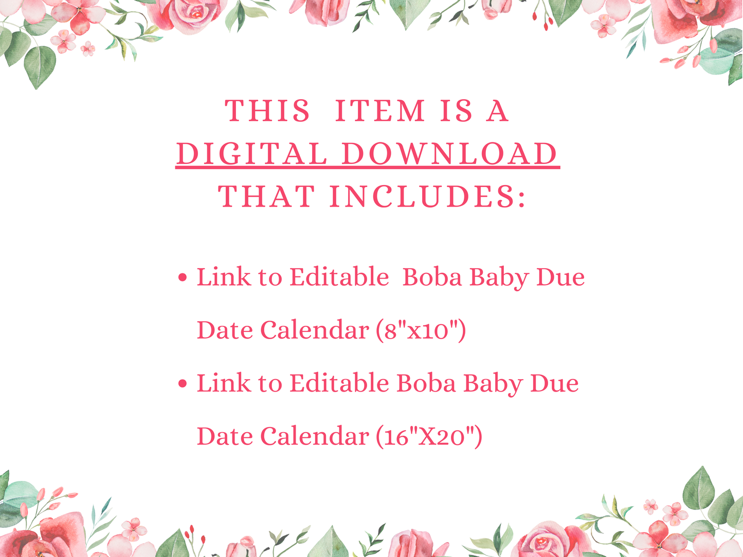 Floral Boba Cat Baby Shower Due Date Calendar