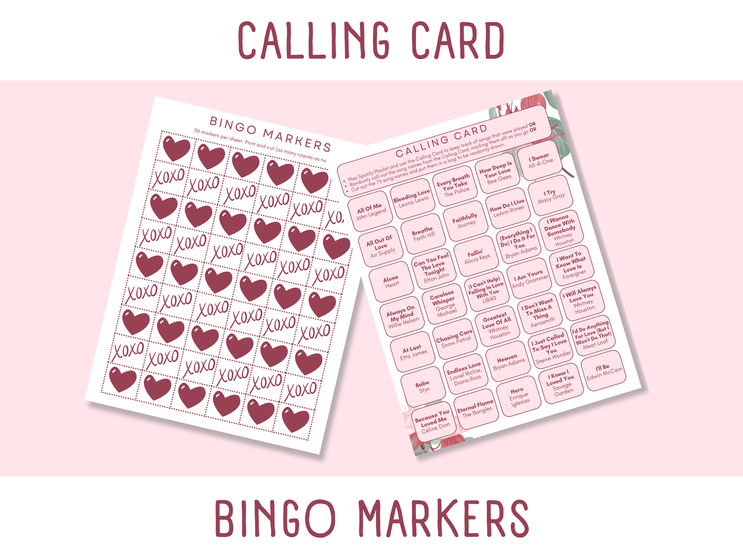 Love Songs Music Bingo Game With Playlist