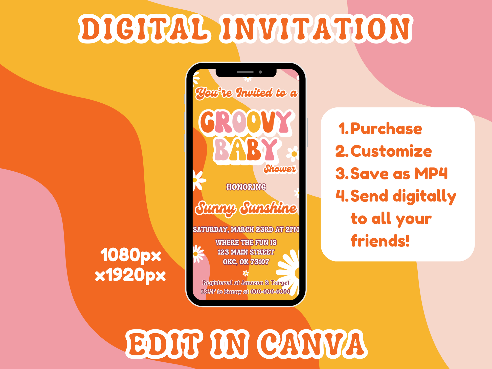 Groovy Baby Shower Editable Invitation