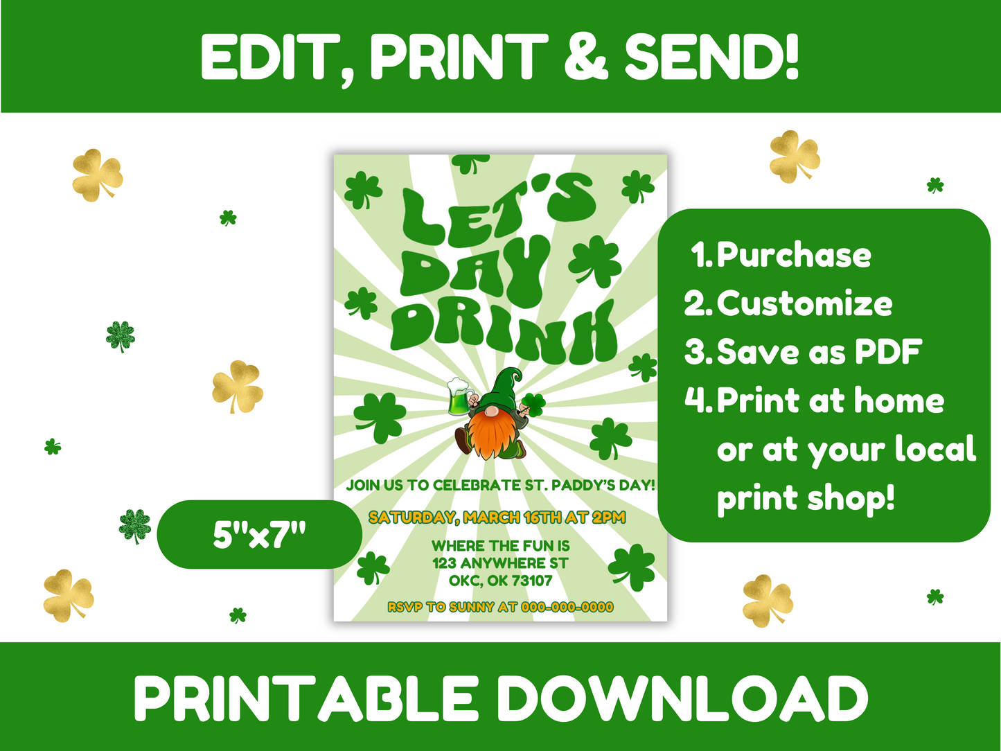 St Patricks Day, Lets day drink party invitation