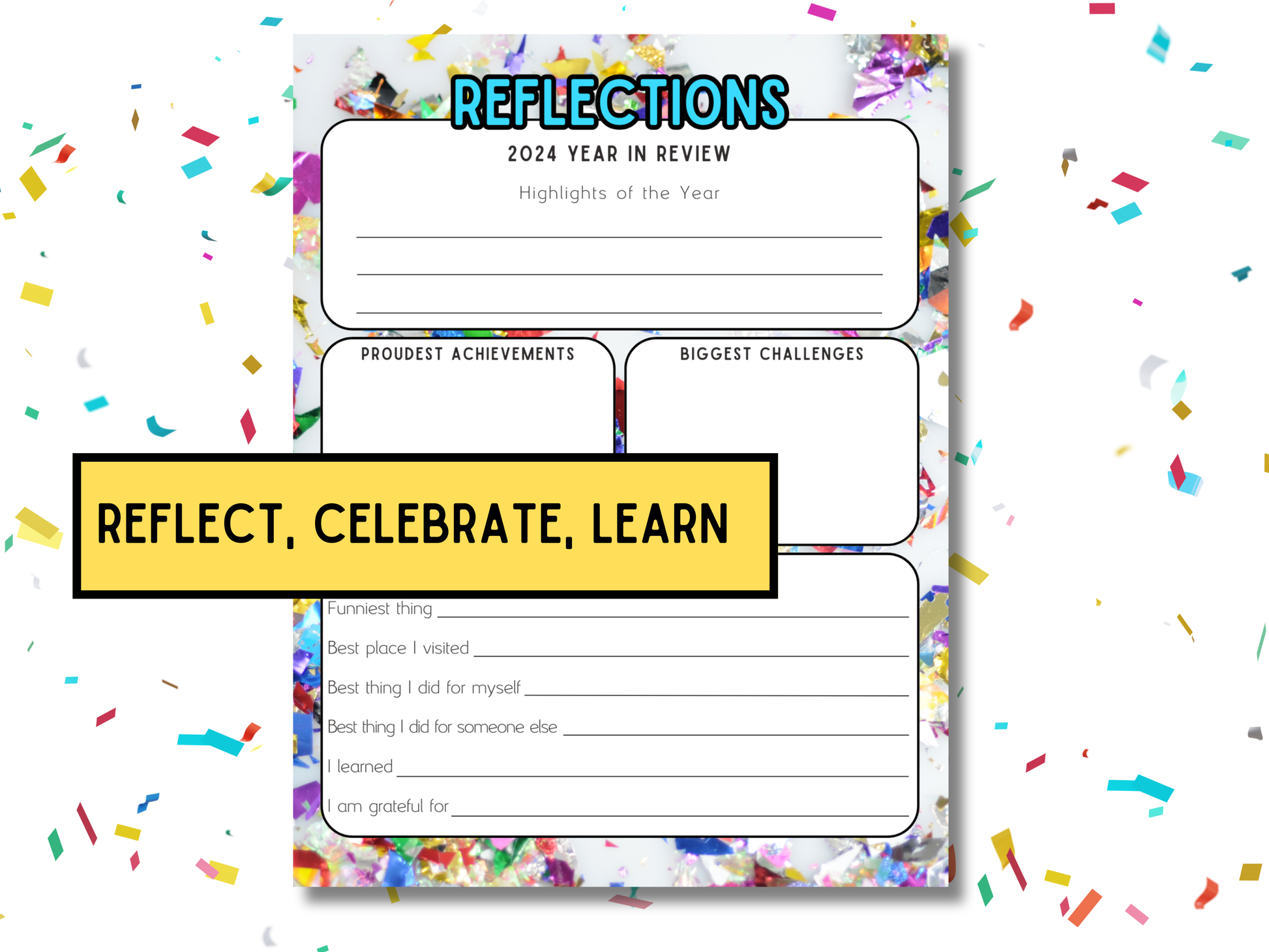 2024 Year in Review and 2025 Resolution printable worksheets