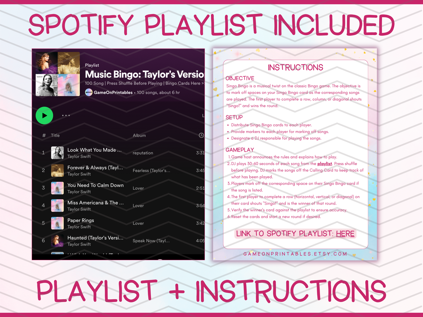 Swift Music Bingo with Playlist