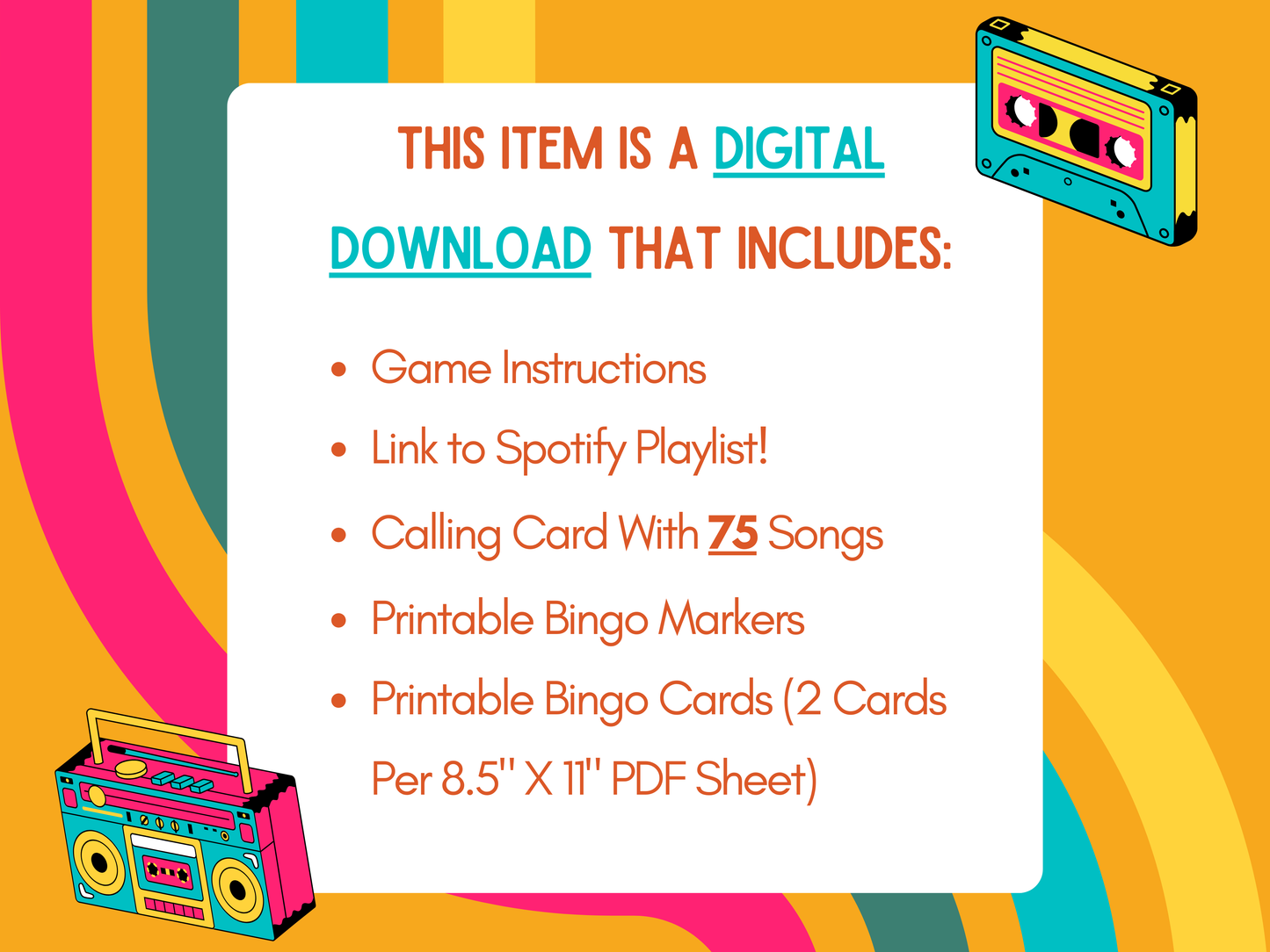 80s Music Bingo Printable Game With Playlist