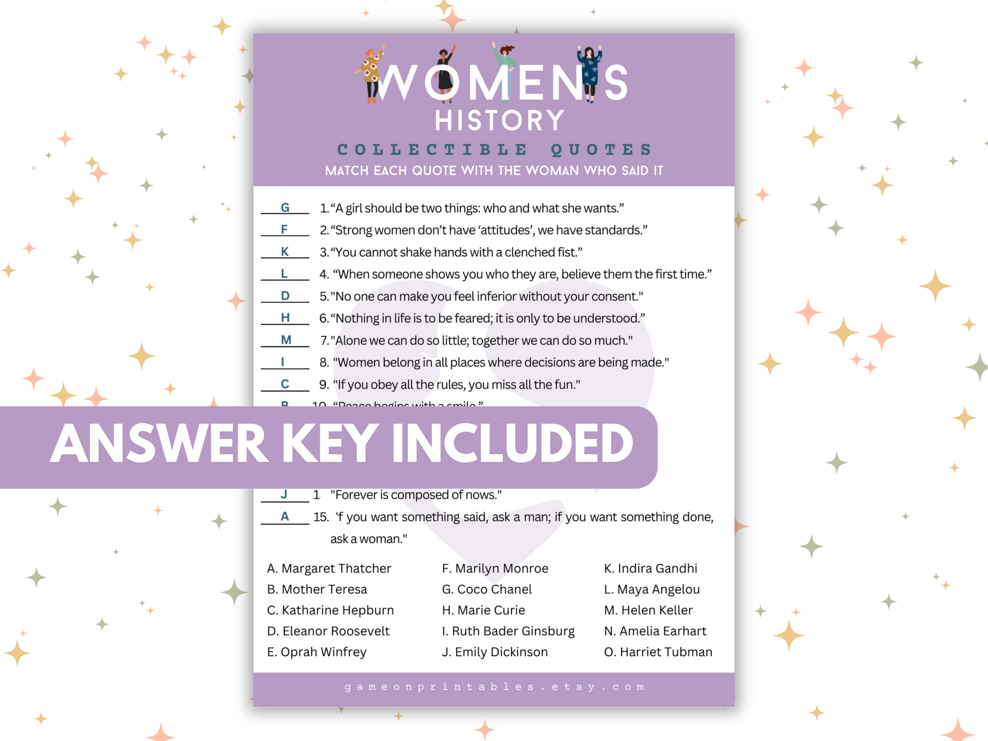 womens history month, international womens day printable game