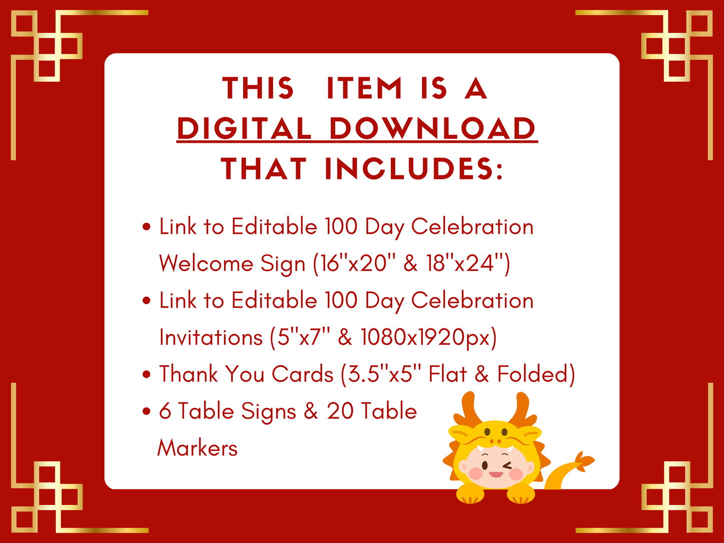 100 Day Celebration Party Bundle | Year of the Dragon | Digital | Printable | Editable